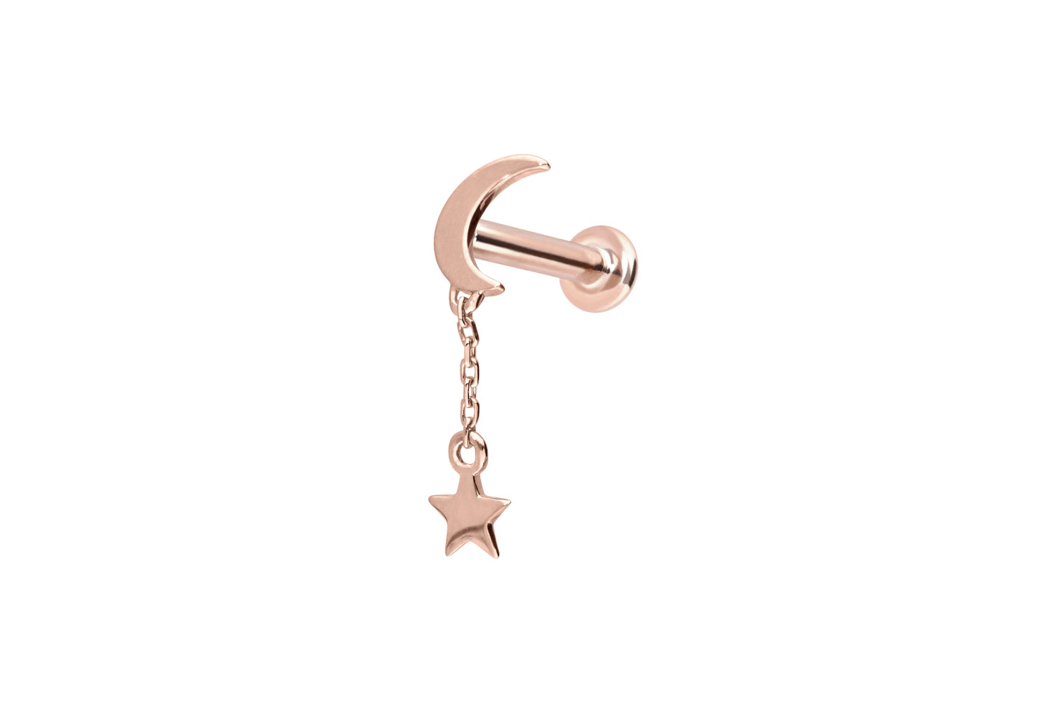 14 Karat Gold Labret Piercing mit Push Fit MOND + STERN
